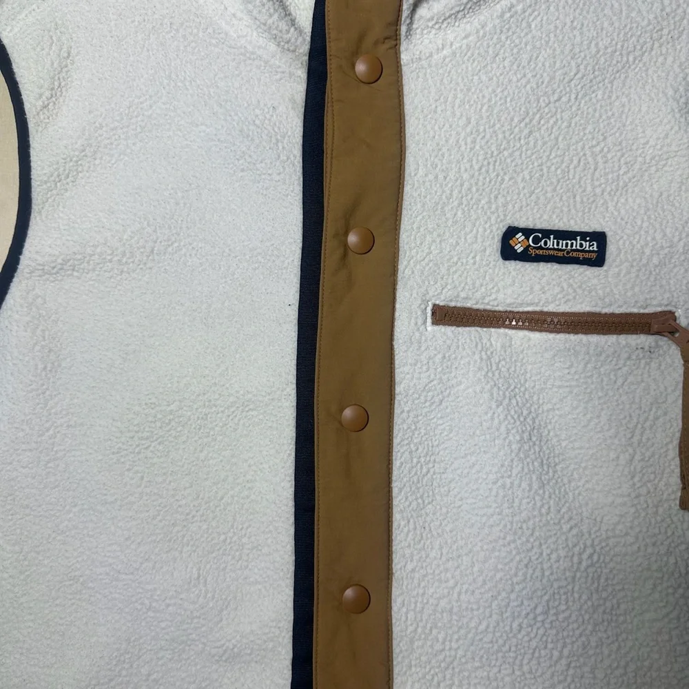 Columbia Vest Men's M Chalk Colorblock Helvetia II Sherpa Fleece Snap Retro - Picture 4 of 10